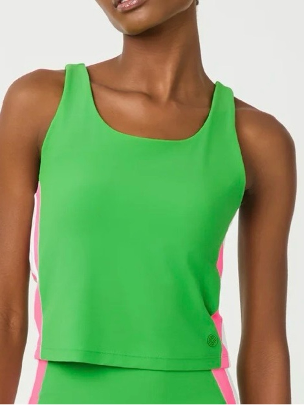Lilly Pulitzer Luxletic Aribra Putting Green Tank with Pink & White Stripes - Picture 2 of 11